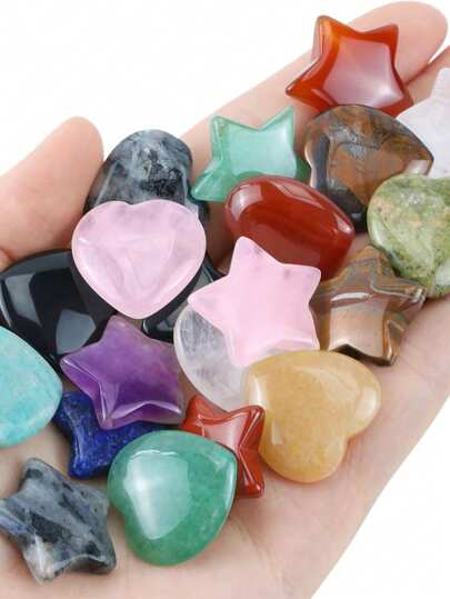 20 Peças Conjunto de Cristais e Gemas Curativas Estrela/Lua/Coração/Cogumelo Pedras de Cristal Naturais Polidas, Presentes Espirituais de Reiki Chakra para Mulheres, Pequenos Presentes, Presentes de Cristais para Mulheres