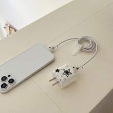 4 Stück/Set transparente TPU Schutzhülle mit farbigem 5-Sterne Musterdesign für 20W Schnelllade-Adapter und Datenkabel