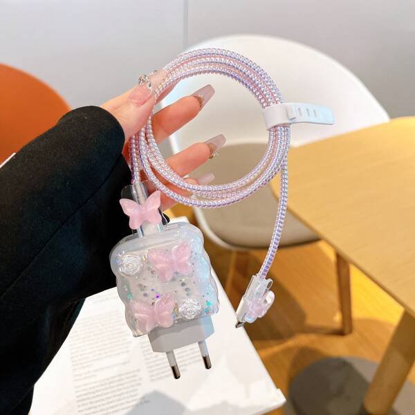 Rose/Butterfly/Star/Heart/Epoxy 20W EU Plug Apple Data Cable Protector Case, Prevent Breaking Nan Charger Accessories Phone Accessories