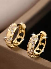 1 对优雅的 18K 镀金铜环耳环，镶嵌合成锆石，波西米亚复古风格，适合女性派对珠宝、节日礼物、圣诞节、四季佩戴