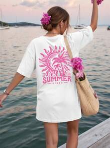 Plus-Size Letter-Printed Round Neck Casual Multi-Functional Short-Sleeved T-Shirt