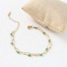 1pc Minimalist Fashion Niche Hit Handpiece Stainless Steel K-Plated Bead Double Layer Snake Chain Bracelet For Women