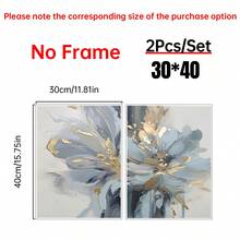 2 piezas Pintura en lienzo con estampado de flores abstracto moderno y lujoso en azul claro y dorado, póster de flores abstractas para decoración de sala de estar, dormitorio y estudio, sin marco - Azul - Ver 15
