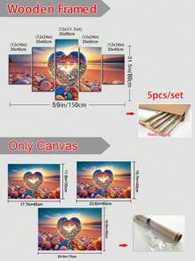 1/5pcs,Large Modern Canvas Art Painting,Dream Beach Love Stone Wall Art With Frame,Valentine's Day Posters,Love,For Bedroom Living Room,Bathroom,Gym,Yoga Studio Decoration,Home Decor,