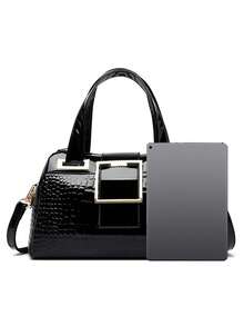 2 Layer Large Capacity Tote Bag Luxury Handbags Women Bags Designer Crocodile Pattern Ladies Boston Shoulder Bag High Quality - Black - View 11