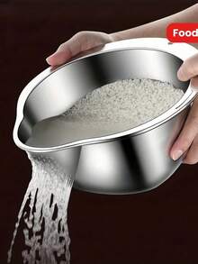 [ Customer Favorite ] Stainless Steel Kitchen Spoon - Multi Purpose Drain Basket, Suitable For Rice, Fruits, And Vegetables - Food Safety, Perfect Choice For Home Cooking - 銀色 - 查看 2