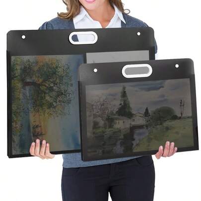 1pc - Plastic Diamond Painting Storage Portfolio - A3 Size, Black With Transparent Pockets & Pen Refill Pages - Ideal For Artwork Organization & Presentation, Diamond Art Supplies,For School Supplies,Back To School