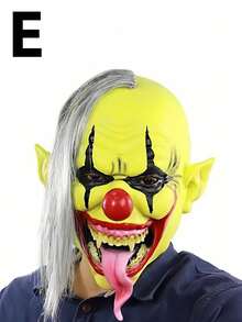 1pc Halloween Clown Mask, Scary Latex Mask, Funny Clown Cosplay Makeup Masquerade Full Face Haunted House Escape Room Prop - Black and White - View 8