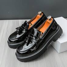 Men's Leather Thick Soled Shoes Men's Handmade Shoes Casual Leather Shoes Men's Formal Loafers - 黑色 - 查看 10