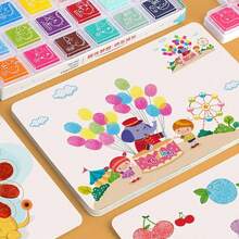 1 套（30 张绘画卡 * 12 个彩色印台）儿童手指画套装、涂鸦着色艺术用品、DIY 手工艺术、儿童益智礼物、带印台、返校 - 彩色 - 查看 3