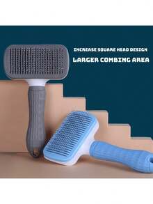 1pc Dog Hair Brush, Cat Hair Brush, Flea Comb, Self-Cleaning Brush, Pet Deshedding Brush, Pet Grooming Brush, Pet Massage Brush, Deshedding Grooming Brush, Detangling Tool, Fur Collector, Auto Fur Removal Brush, Pet Cleaning Tool, Hair Collection Tool, Dog Brush, Cat Brush, Pet Deshedding Comb, Animal Accessories, Pet Supplies, Non-Slip Stainless Steel Dog Brush, Cat Accessories