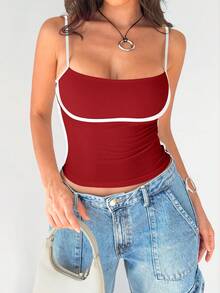 Mystra Women's Contrast Color Simple Everyday Camisole - Burgundy - View 5