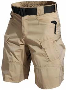 Pantalones cortos tácticos para hombre, ligeros, de secado rápido, transpirables, con múltiples bolsillos (sin cinturilla), ideales para actividades al aire libre como senderismo y montañismo - Negro - Gris y Beige