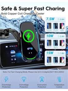 YITUMU Wireless Car Charger Holder, Fast Charging Automatic Clamping 15W Smart Dual-Control Induction Car Phone Holder, Optional Cigarette Lighter Car Charger Accessory, Suitable For Android And Apple Phones With Wireless Charging Function Car Accessories