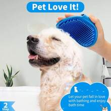 1 pieza Cepillo de baño y champú de verano para mascotas, cepillo de goma de silicona para masaje con compartimento para champú para herramientas de aseo de perros y gatos; Accesorios para perros y gatos; Playa; Sol; Viaje; Fresco;