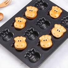 Black Carbon Steel 12 Cavity Non-Stick Animal Ox Cow Muffin Bakeware For Home & Commercial Oven Baking - Black - View 2