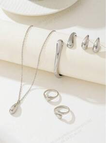 1 Set Minimalist Chic Silver Alloy Streamlined Design Jewelry Set, Women, Suitable For Work Or Fashion Events