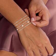MBW Gold Bracelets Women, Dainty 14K Gold Plated Bracelet Stack Beaded Chain Bracelet Set Thin Small Cute Paperclip Bracelets Fashion Waterproof Jewelry Gold Accessories Women - MB-BR-11-BR2 - 查看 4