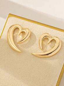 1 par de pendientes geométricos con forma de corazón, simples y elegantes, ideales como accesorios casuales diarios para mujeres, de vacaciones, citas, fiestas, regalo para ella