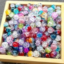 8mm Round Glass Cracked Glitter Beads - Assorted Colorful Loose Spacer Beads, Suitable For Handmade Jewelry, DIY Bracelet, Necklace, Watch Parts, Jewelry Stringing, Charm Bracelet Components, Cracked Texture Beads, Decorative Jewelry Accessories