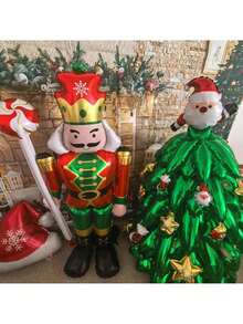 1pc Oversized Freestanding Lollipop Shaped Aluminum Foil Balloon With Nutcracker Soldier Design - Standing Candy Nut Soldier - View 10