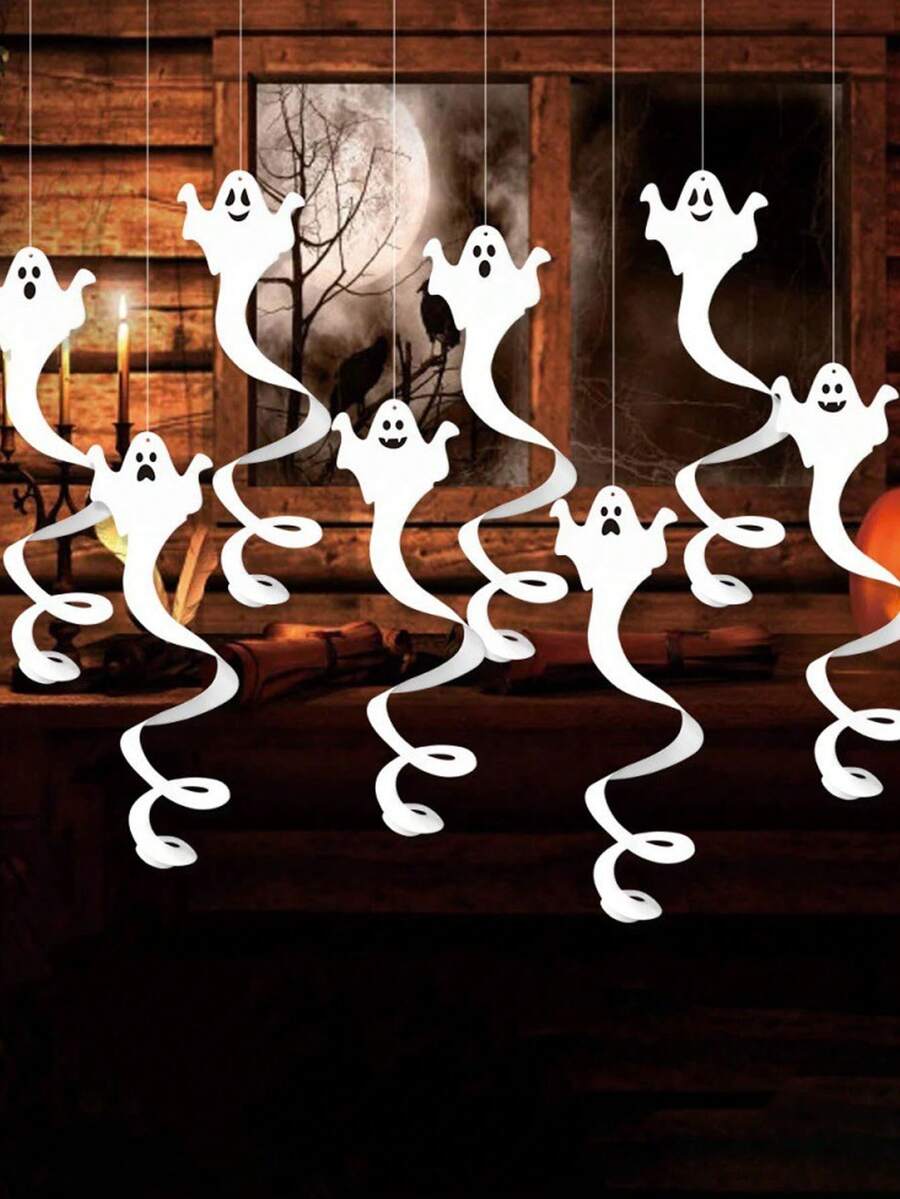 16pcs/8pcs Halloween Party Decorations Hanging Ghost Ornaments, Wreath Decorations, Ghost House Ceiling Decor, Indoor Outdoor Ghost Hanging Decorations, Home Decor - Multicolor - View 1