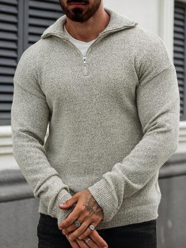 1 pieza Suéter para hombre, cuello vuelto con cremallera media apertura, unicolor casual regular, tejido de punto, para otoño/invierno