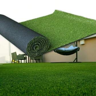 Large Artificial Grass Mat, PVC Fake Lawn Turf, Suitable For Balcony, Terrace, New Home Decor - Green Lush Lawn Design, Ideal RV Aesthetics, Outdoor Decorative Mat | Natural Grass Appearance | Durable PVC Mat, Artificial Grass Decor (Slightly Deviated Size, Thinner, Lighter, Pictures For Reference Only)