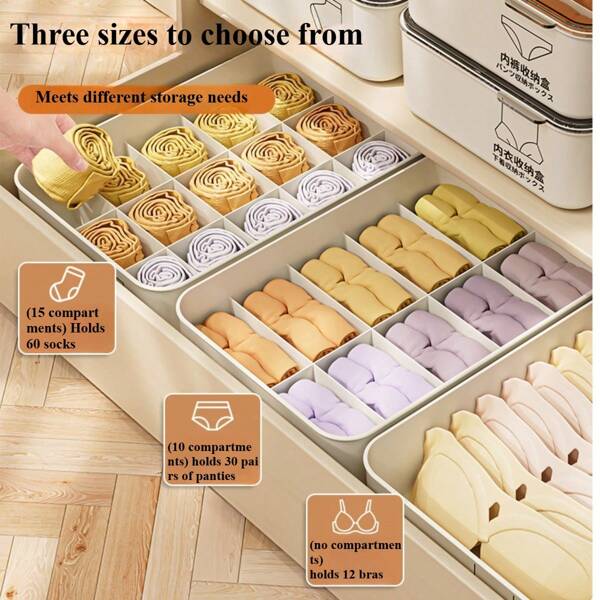 Clothing Drawer Storage Box, Dresser Drawer Storage Bin, Wardrobe Organizer And Partition, Can Store Underwear, Socks (Beige)