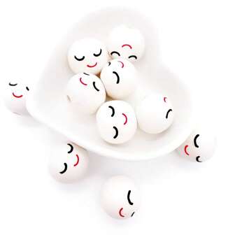 10pcs/Bag 20mm Round Smiling Face Wooden Beads, Natural Maple Wood Beads For DIY Jewelry Crafts