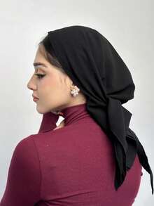 1 Stück Damen Einfarbig Krawattenabschluss Elastikband Stirnband - atmungsaktiv, bequem elastisch, schweißabsorbierend, multifunktionales Sport Stirnband/Turban, geeignet für den täglichen Gebrauch, Sport, Yoga, Fitness und modisches Styling für Kleider - Schwarz - Übersicht 4