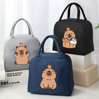 1 Pc, Creative Capybara Pattern Printed Insulated Bento Bag, Reusable Large Capacity Lunch Box Bag, Suitable For Office Workers And Travel Back To School School Stuff Bag For School Lunch Bag For Women Cooler Bag Picnic Accessories School Accessories