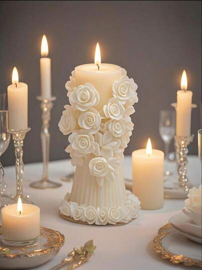1pc Elegant 3D Rose Column Candle Mold - Ribbon Design/Easy Demold For Candle/Resin/Cement, Christmas/Valentine's Gifts Silicone Mold/Mother's Day Gifts Silicone Mold