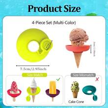 1/4Pcs Lce Cream Cone Holder WithDrip Protection And Silicone Ice CreamLeak Protector, Reusable To Prevent LceCream From Melting And Dripping OntoHands.Ice Cream Accessories ForSummer Parties, Gatherings,And OutdoorActivities On-The-Go- Dishwasher - Xanh lá & Đỏ & Tím & Vàng - Xem 2