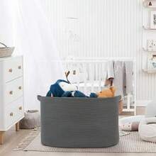 Extra Large Rope Basket, 23.6" X 17" X 12" Rectangle Wicker Baby Laundry Basket, Kids Toy Storage Baskets, Woven Basket For Blankets Clothes Pillows, Laundry Room Organization, Dark Grey - 酒紅色 - 查看 8
