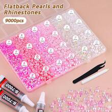80g Flatback Pearls And Rhinestones For Crafting, Black White 3-10mm Resin Rhinestones And Half Pearls For Bedazzling, Nail Art And Dec With 3pcs 10ml B7000 Jewelry Glue, Tweezer And Pickup Pencil
