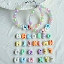 1 pieza Pulsera de resina con letra personalizable y colorida, pulsera de letra de nombre DIY, regalo para mamá/novia - Multicolor - Ver 6