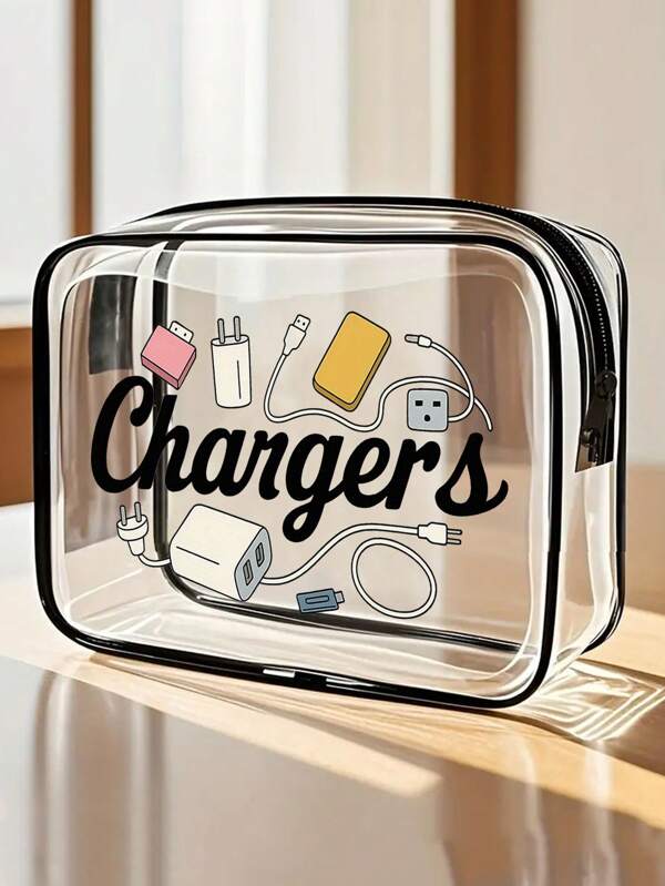 New Arrival All My Chargers Travel Organizer - Transparent Toiletry Bag, Travel Essentials, Portable Travel Cosmetic Bag With Zipper, Beach Transparent PVC Toiletry Bag, Waterproof Storage Bag, Transparent Storage Bag, Cable And USB Storage Bag, Airport Airline Standard PVC Cosmetic Bag For Chargers, Cables And Power Banks Cable Organizer
