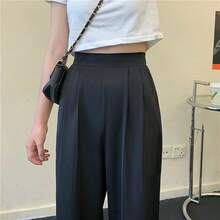 Pantalones casuales mujeres pantalones sueltos y colgantes pantalones altos, cintura recta, piernas anchas pantalones de moda pantalones de traje grandes pantalones largos - Negro - Ver 5