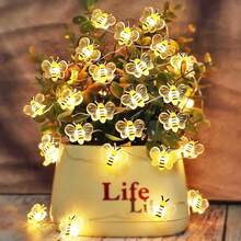 1pc 1/2/3M 10/20/30 LED Plastic Bee Decoration Light String, Battery Powered, Indoor Room Decor LED Copper Wire Lights, Living Room Tabletop Decor Lamp, Wedding Party Decoration, Spring Garden Yard Bee Lights - Yellow - View 2