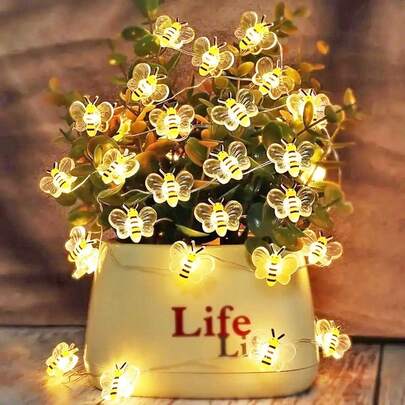 1 pieza 1/2/3 metros 10/20/30 luces LED de abeja de plástico decorativas, luces de alambre de cobre alimentadas por batería para habitación, dormitorio, mesa, boda, fiesta, decoración de jardín exterior
