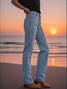 Women's Bowknot Bell Bottom Flare Jeans Stretchy High Waisted Denim Pants - Màu xanh lam - Xem 5