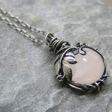波西米亚复古叶纹镶嵌月光石时尚女士吊坠项链，个性化珠宝，适合女性、派对、节日、周年纪念的礼物 - 銀色 - 查看 1