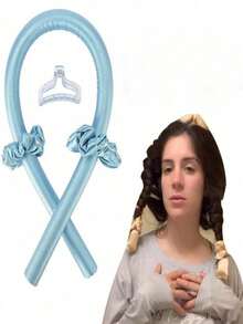 4pcs Heatless Hair Curler Set For Women With Long Hair, Overnight Hair Rollers With Clips, Slouchy Curling Ribbon Kit For Damage-Free Waves,Back To School,Travel Holiday Essentials,Hair Accessories For Women - Baby Blue - View 2