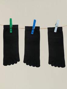 6 Pairs Cotton Toe Socks, Breathable Compression Crew Socks For Athletic Running, Sports, Yoga - Black - View 7