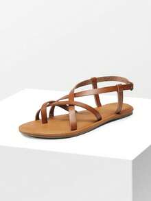 Womens Gladiator Flat Sandals Ladies Comfortable Cross Straps Wedding Sandals - Brown - View 2