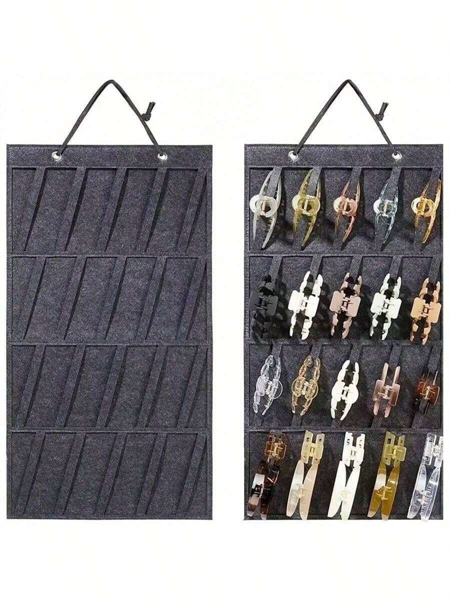 Organizer Jepit Rambut Gantung Dinding dengan Pengait Tersembunyi – Tempat Penyimpanan Gantung dari Kain Felt Putih untuk Wanita dan Anak Perempuan, Desain Multi-Slot untuk Akses Mudah & Dekorasi Rumah - MultiWarna - View 1