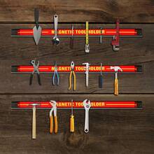 GOFLAME Set Of 3 Magnetic Tool Strip Holder Garage Rail Wall Mounted Bits Storage Rack - Red - View 3