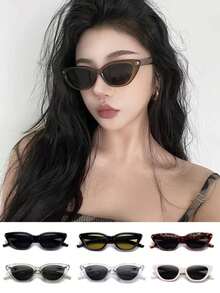 LANTEEM 1 件 Y2K 猫眼时尚眼镜，装饰性塑料镜框，宇宙朋克设计，时尚眼镜 | 千禧风格 | 男女通用时尚眼镜，适合音乐节和音乐会，也是完美的礼物，适合返校季的学院风猫眼形状 - 淺灰色 - 查看 2