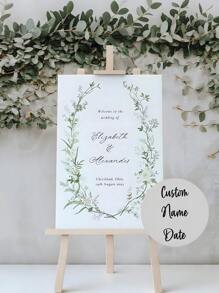 1 Stück - Individualisiertes grünes Hochzeit Willkommensschild, weißes und grünes blumenförmiges Hochzeit Willkommensschild, weißes und grünes florales Hochzeit Willkommensschild, grüne Willkommensvorlage, Willkommensschild, individualisiertes rahmenloses Poster, grüne Willkommensvorlage, individualisierter rahmenloses Leinwandposter - Personalisierte Wandkunst - Personalisiertes Retro-Poster